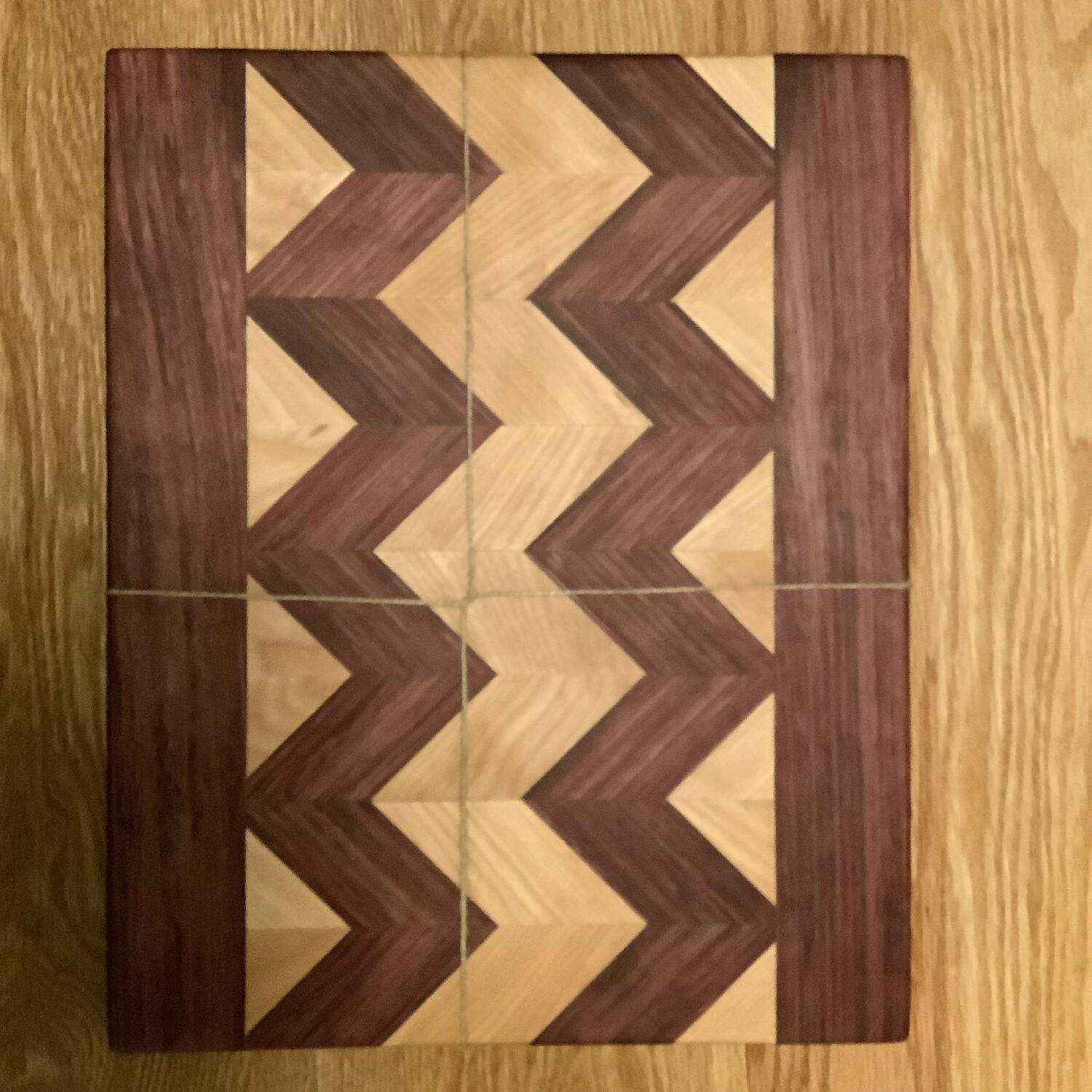 12”x14.5” birch and purple heart chevron pattern cutting board