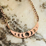 Stainless steel Crescent Moon with Moon Phases necklace