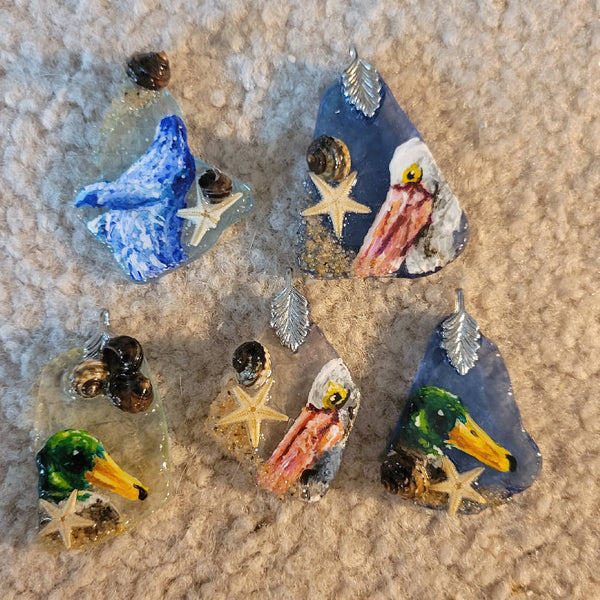 Assorted Painted Glass Necklaces with seashells