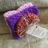 2 Cotton dish cloths with nylon scrubbie