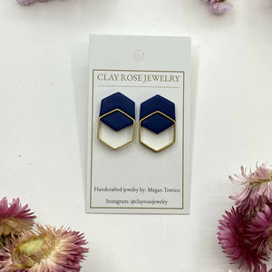 double hexagon stud earrings