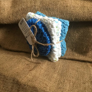 2 Cotton dish cloths with nylon scrubbie
