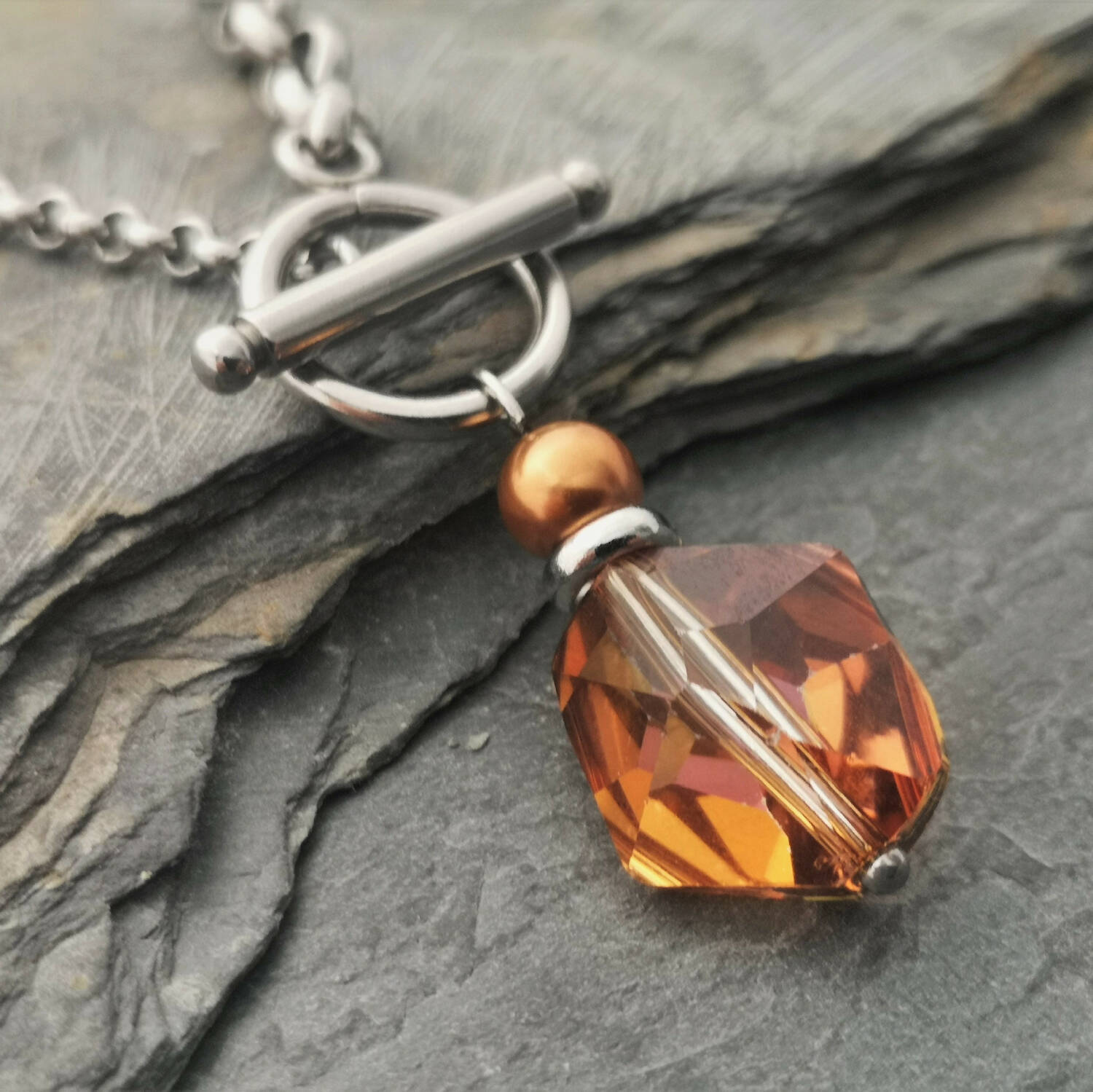 Copper Crystal Toggle Necklace