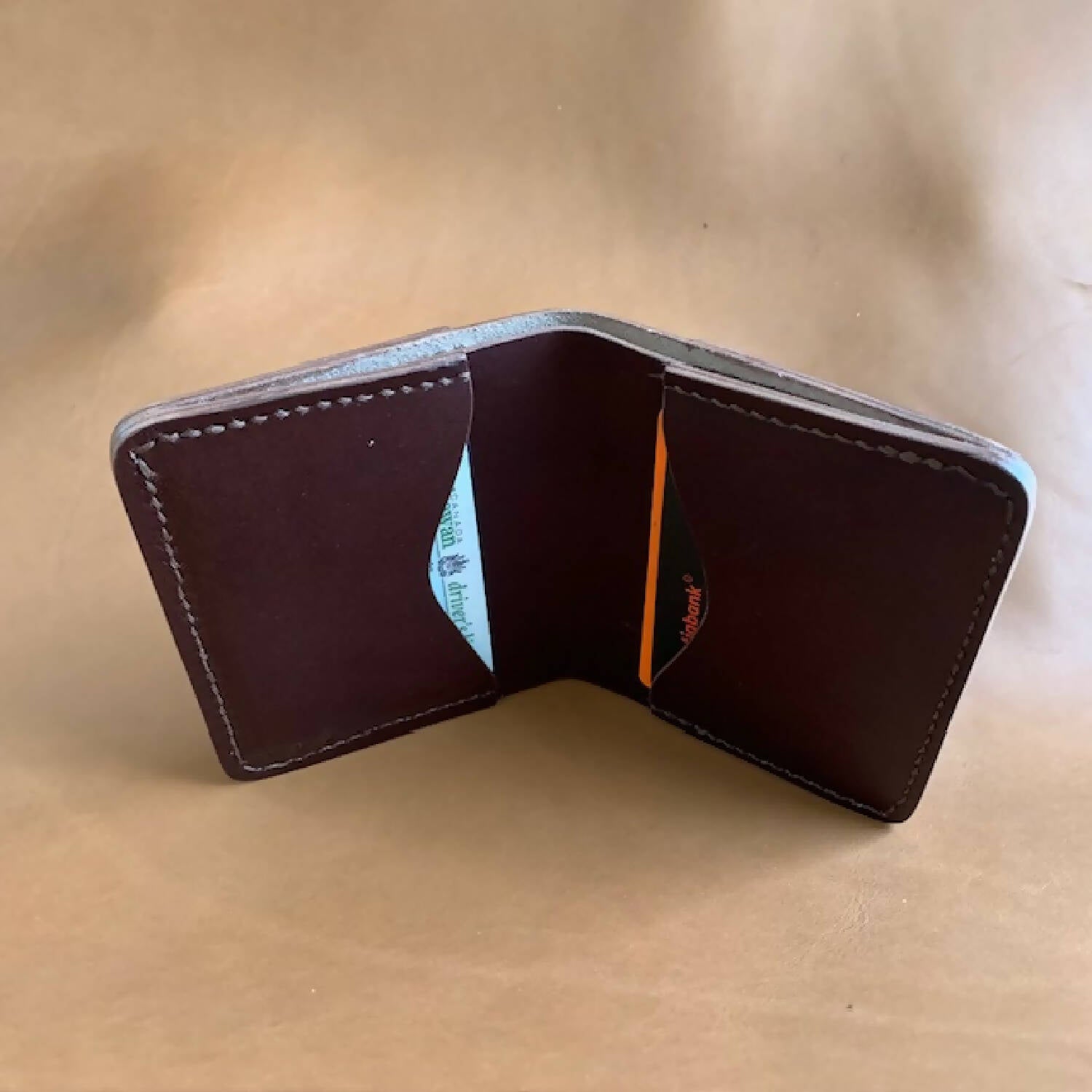 Wallet, Foldover Style with billfold and 4 card slots, Brown