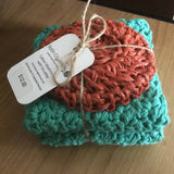 2 Cotton dish cloths with nylon scrubbie