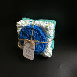 2 Cotton dish cloths with nylon scrubbie