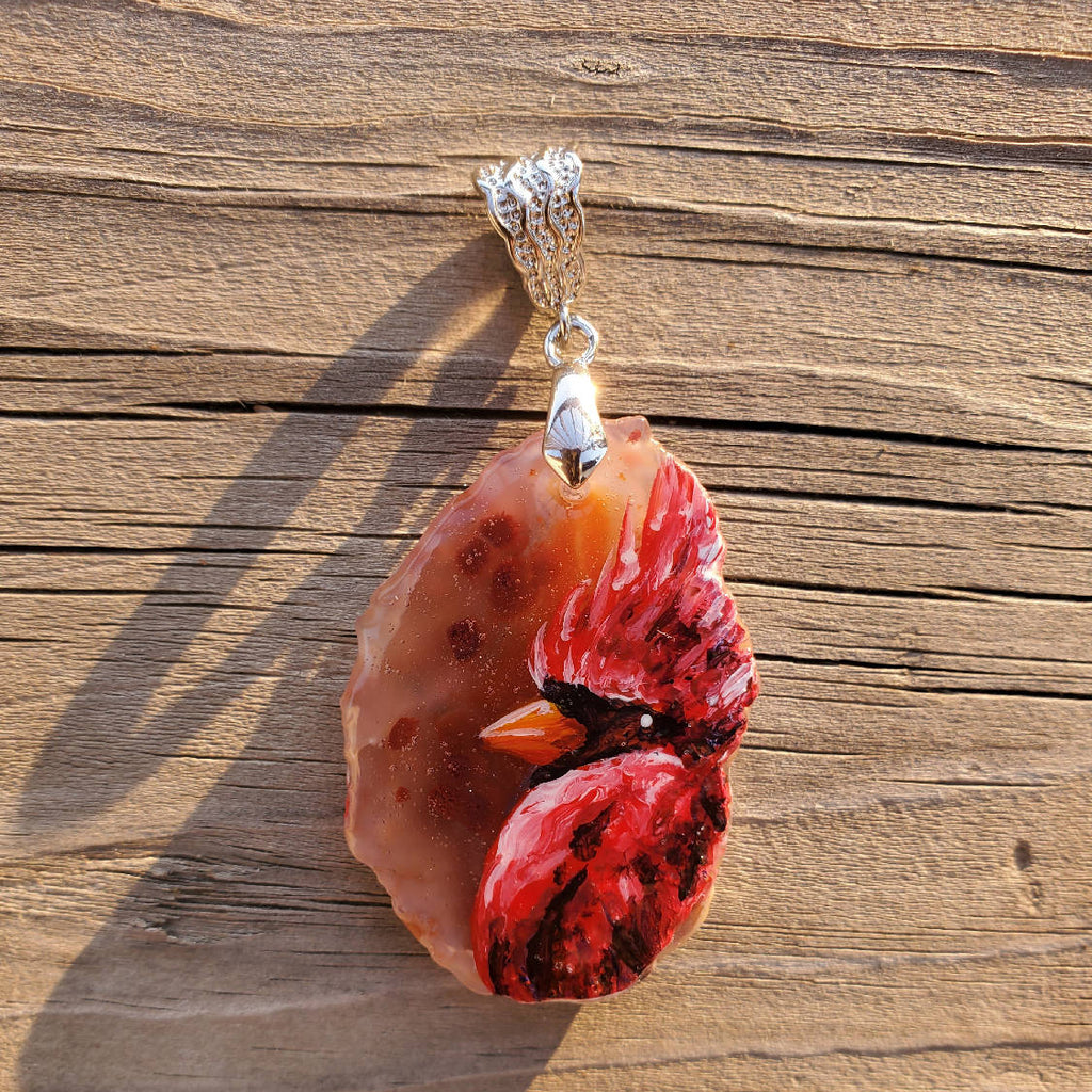 Necklace - Cardinal on Agate