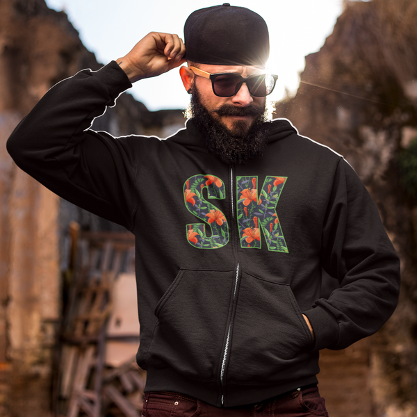 Black SK Prairie Lily zip Hoodie Bunnyhug