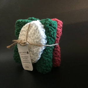2 Cotton dish cloths with nylon scrubbie