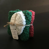 2 Cotton dish cloths with nylon scrubbie