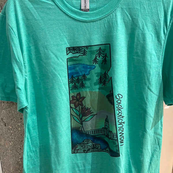Green Shape of Sask with Colored Image Tee