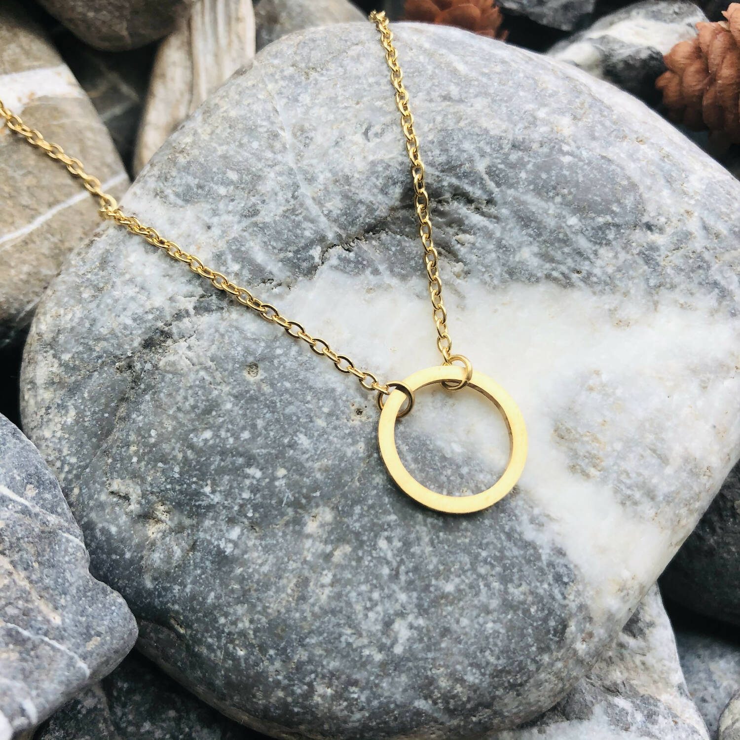 Floating circle hoop stainless steel necklace