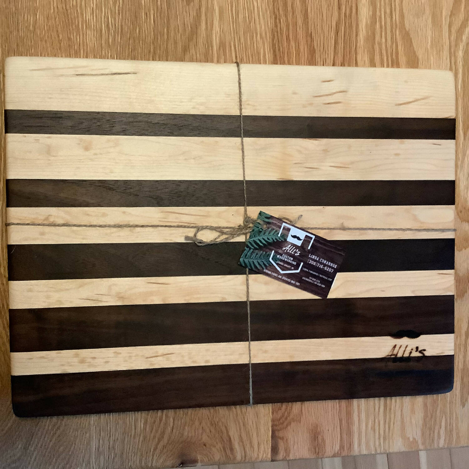 16” x 12” maple and walnut cutting board in gradient pattern