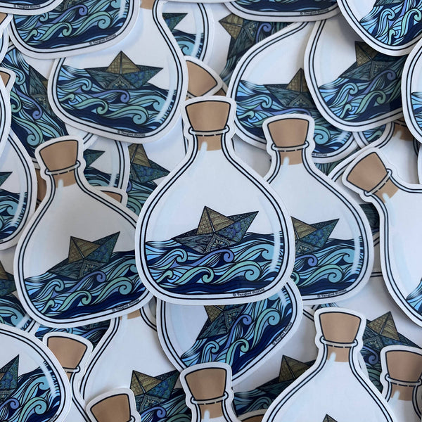 Boat in a Bottle Clear Waterproof Sticker