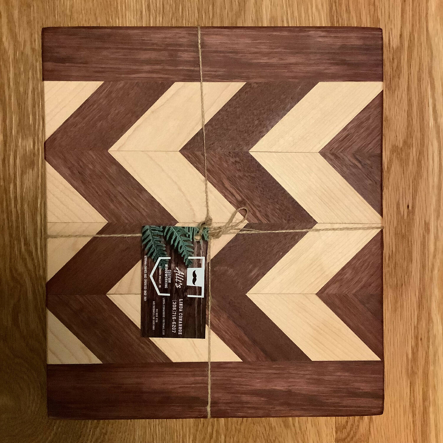 12”x10.5” maple and purple heart chevron pattern cutting board