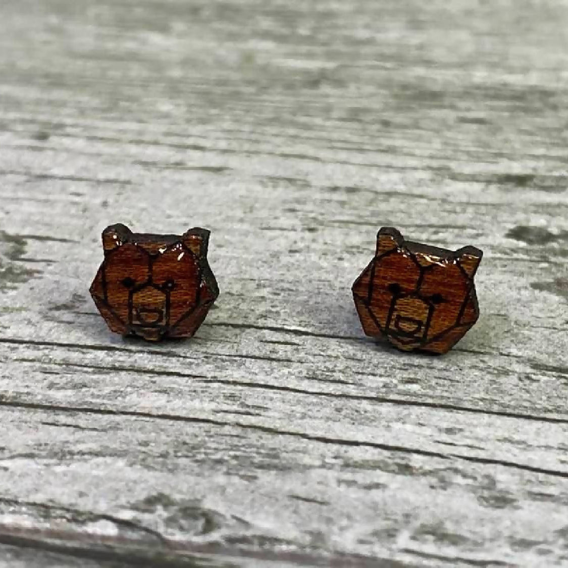 Amber Rayne - Wood Bear earrings