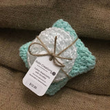 2 Cotton dish cloths with nylon scrubbie