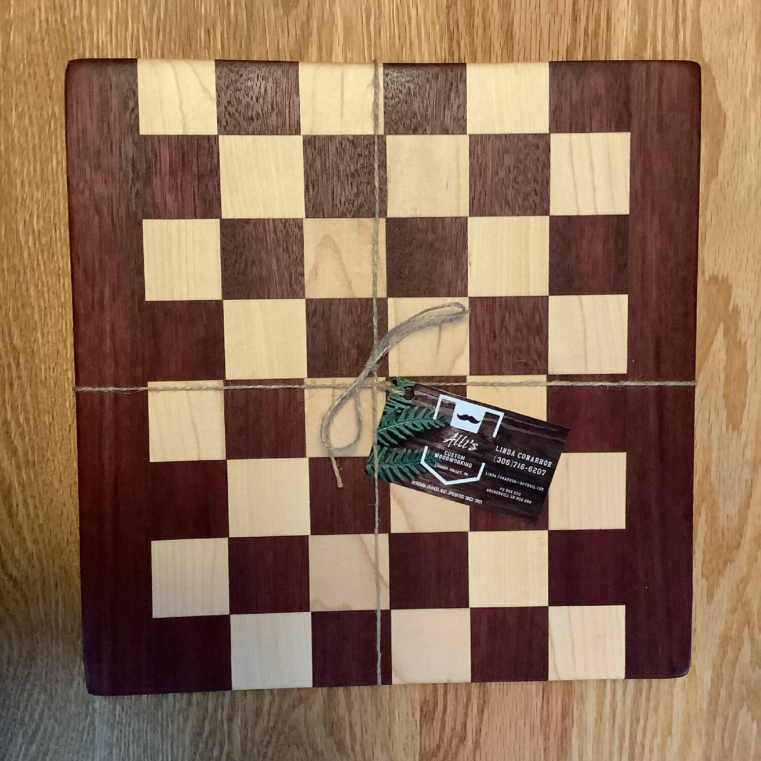 12” x 12” maple and purple heart checkerboard pattern cutting board