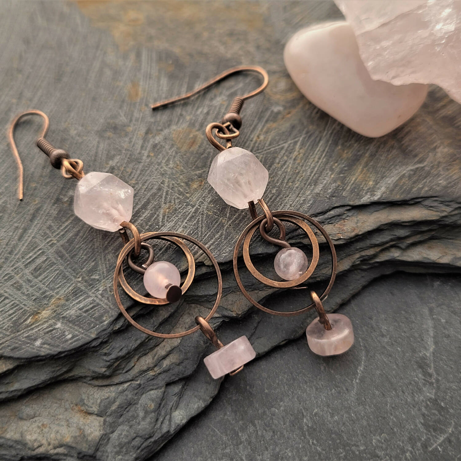 Rose Quartz Copper Earrings